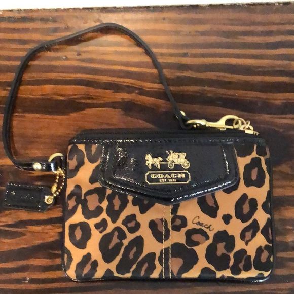 COACH Madison Black Patent Leather Satin Ocelot Pattern Wristlet RARE - Picture 6 of 11